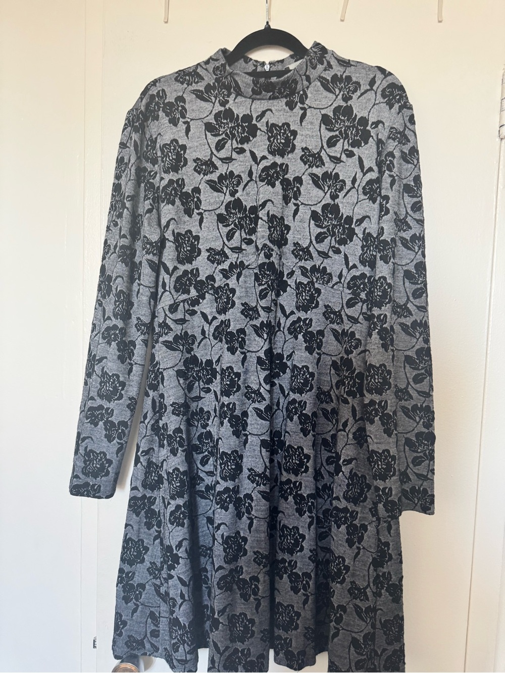 Ivanka Trump Gray Dress with Black Floral Print - Long Sleeve